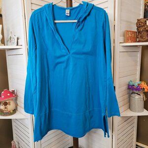 Kavio Women, Plus Size 2XL, Blue, Hooded, Long Sleeved, Tee, Tunic